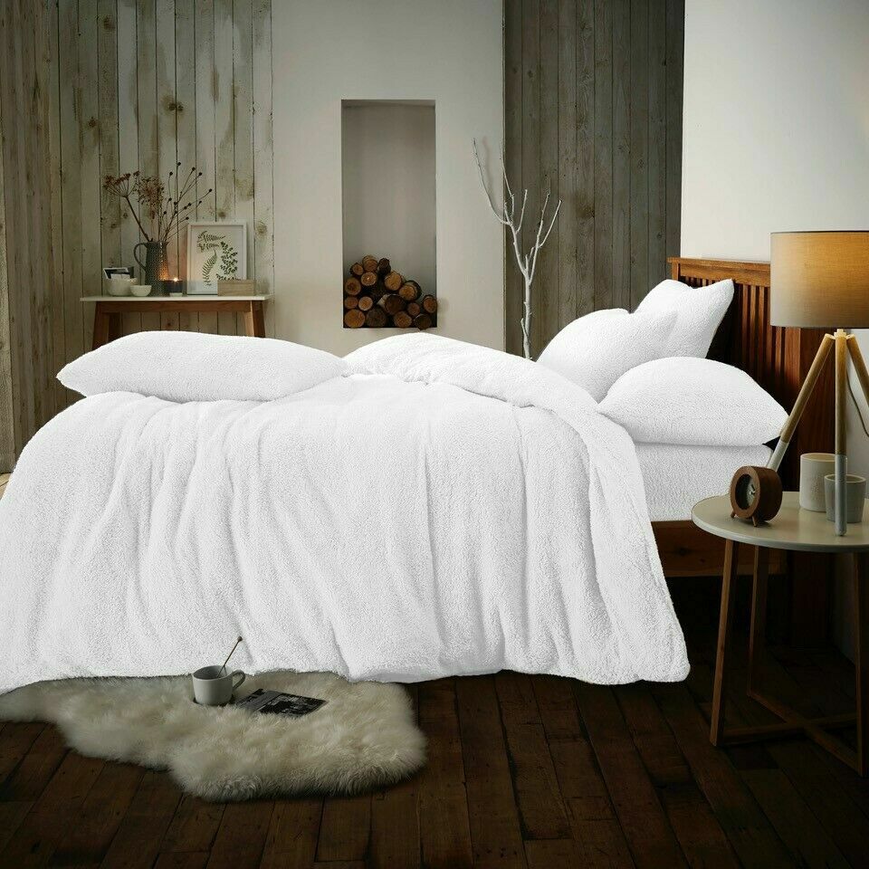 Teddy Fleece Duvet Cover Bedding Set Fitted Sheet Cosy Warm Sherpa Pillowcase
