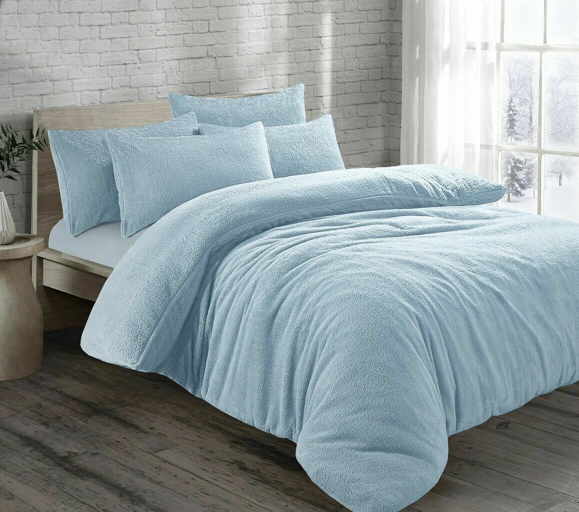 Teddy Fleece Duvet Cover Bedding Set Fitted Sheet Cosy Warm Sherpa Pillowcase