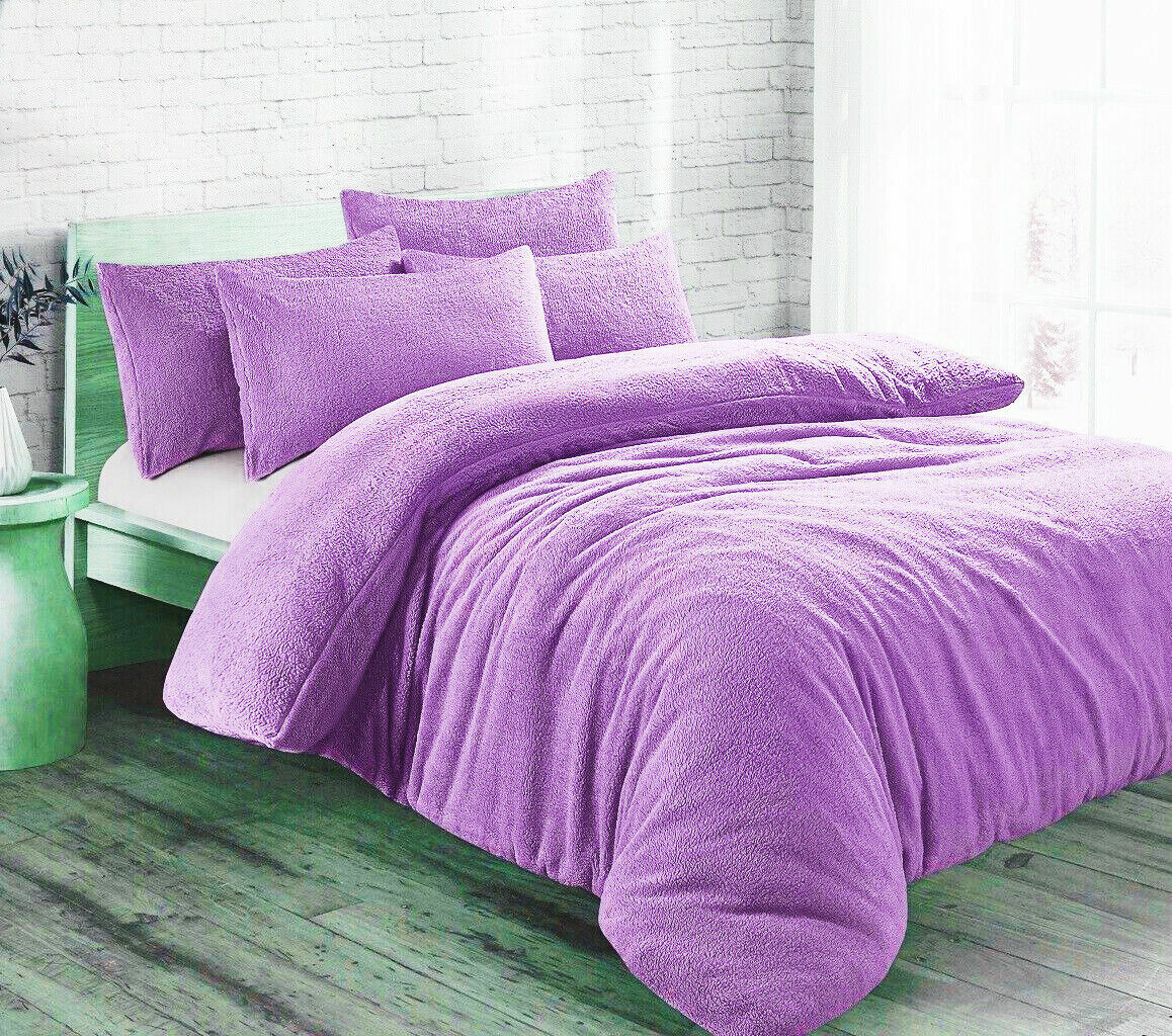 Teddy Fleece Duvet Cover Bedding Set Fitted Sheet Cosy Warm Sherpa Pillowcase