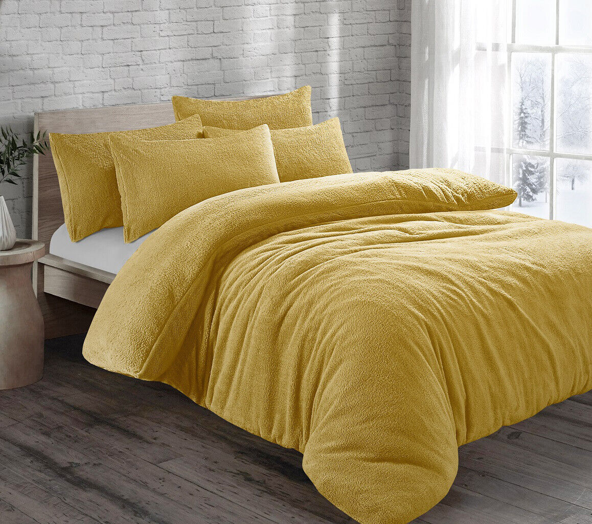 Teddy Fleece Duvet Cover Bedding Set Fitted Sheet Cosy Warm Sherpa Pillowcase