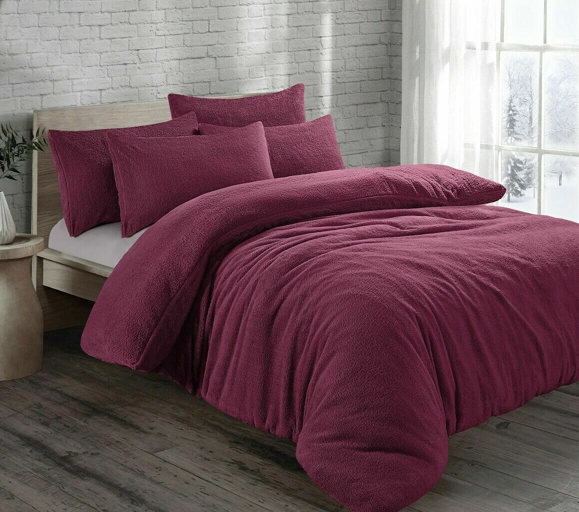 Teddy Fleece Duvet Cover Bedding Set Fitted Sheet Cosy Warm Sherpa Pillowcase