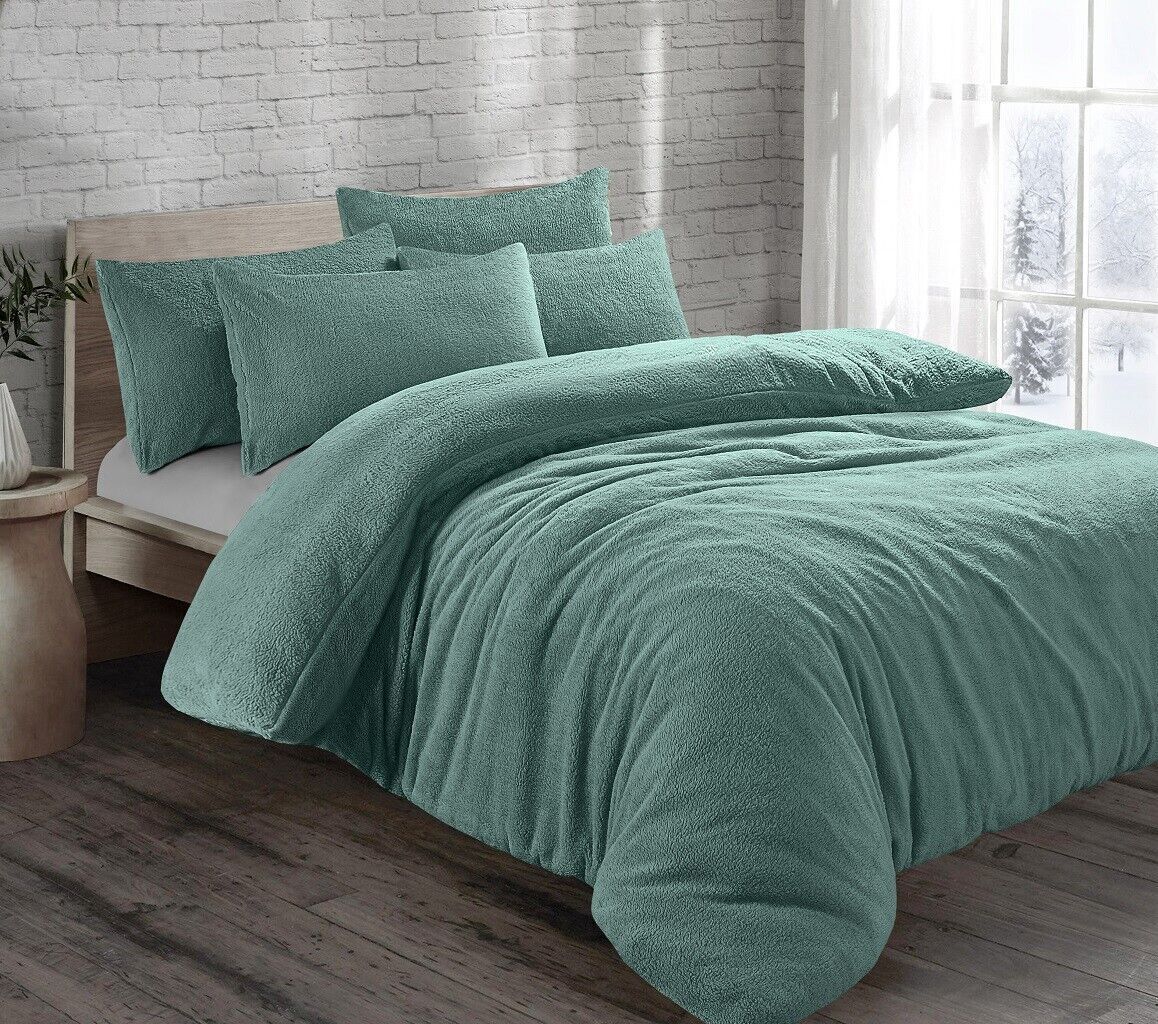 Teddy Fleece Duvet Cover Bedding Set Fitted Sheet Cosy Warm Sherpa Pillowcase