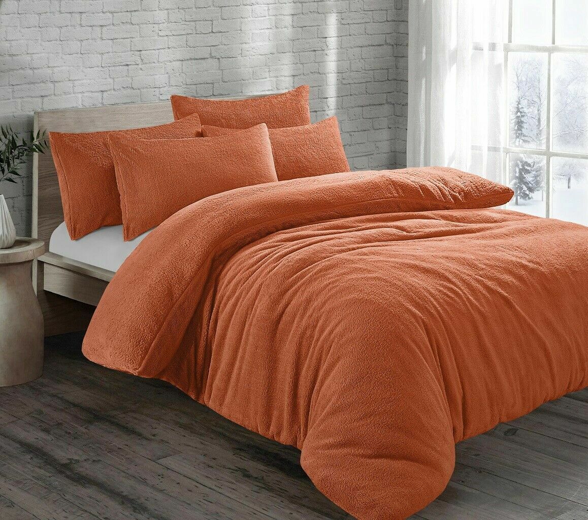 Teddy Fleece Duvet Cover Bedding Set Fitted Sheet Cosy Warm Sherpa Pillowcase