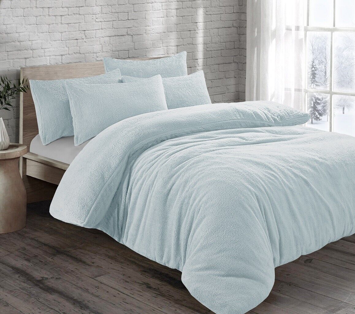 Teddy Fleece Duvet Cover Bedding Set Fitted Sheet Cosy Warm Sherpa Pillowcase